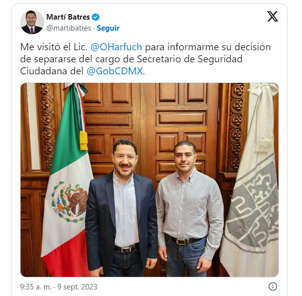 Omar García Harfuch renuncia a la SSC y va por la jefatura de Gobierno de CDMX