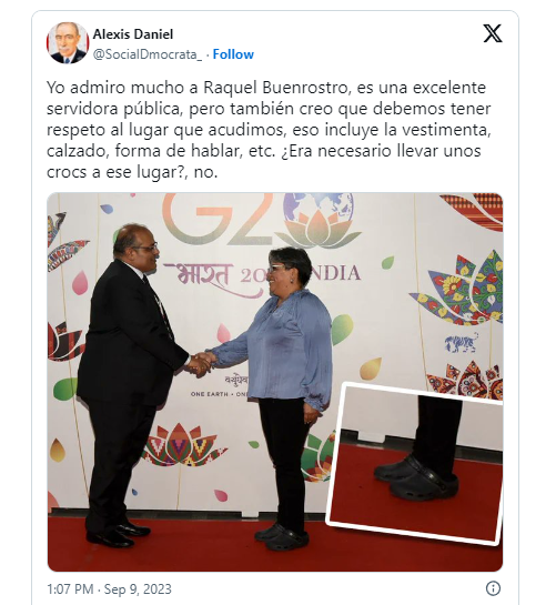 Secretaría de Economía explica por qué Raquel Buenrostro llegó en Crocs a la reunión del G20