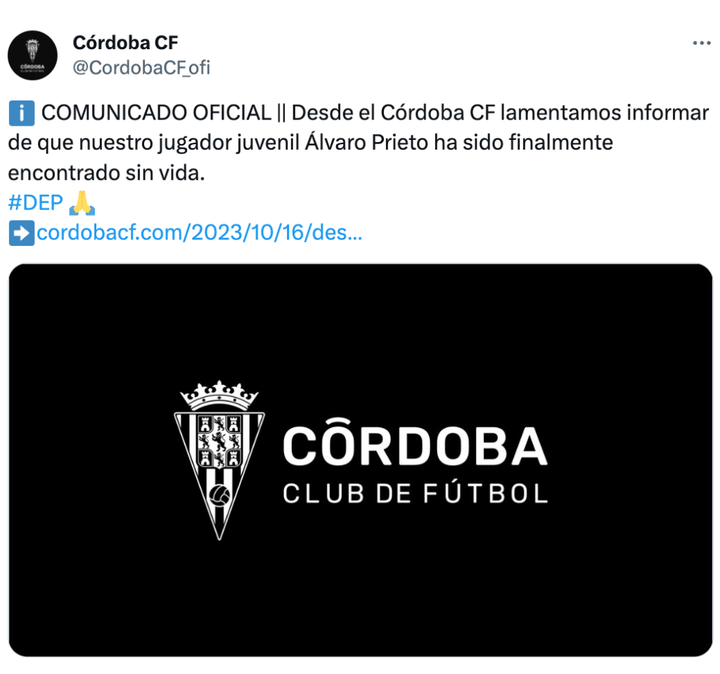 Córdoba lamentó el fallecimiento de Álvaro Prieto