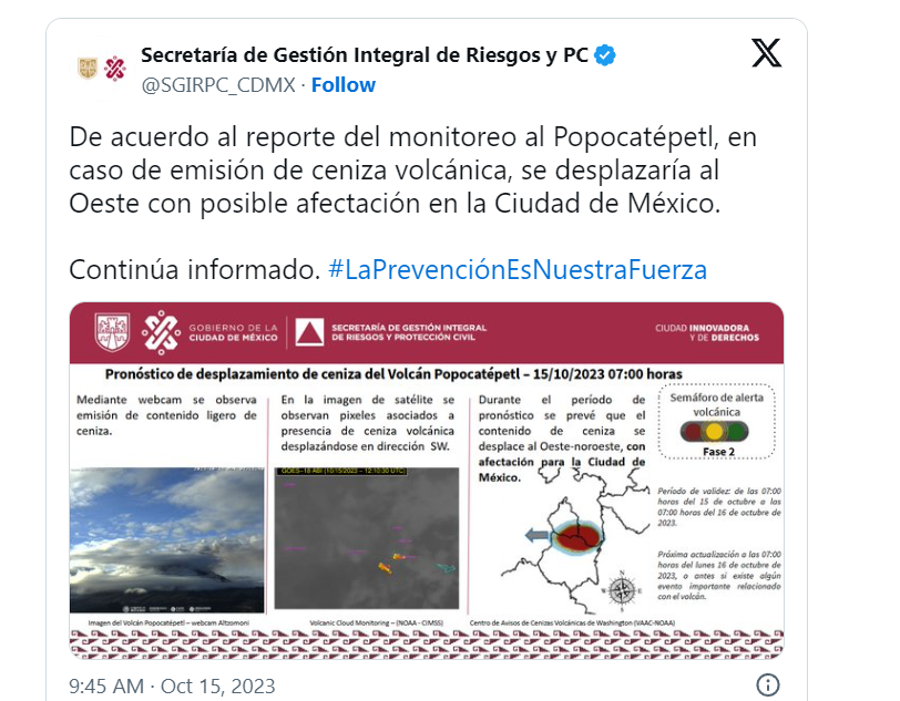 Estas son las alcaldías de CDMX en riesgo por caída de ceniza por el Popocatépetl
