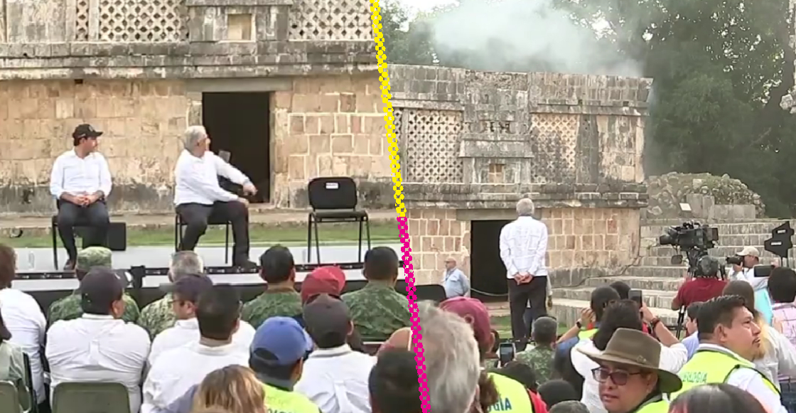 Cortocircuito interrumpe evento de AMLO en Uxmal