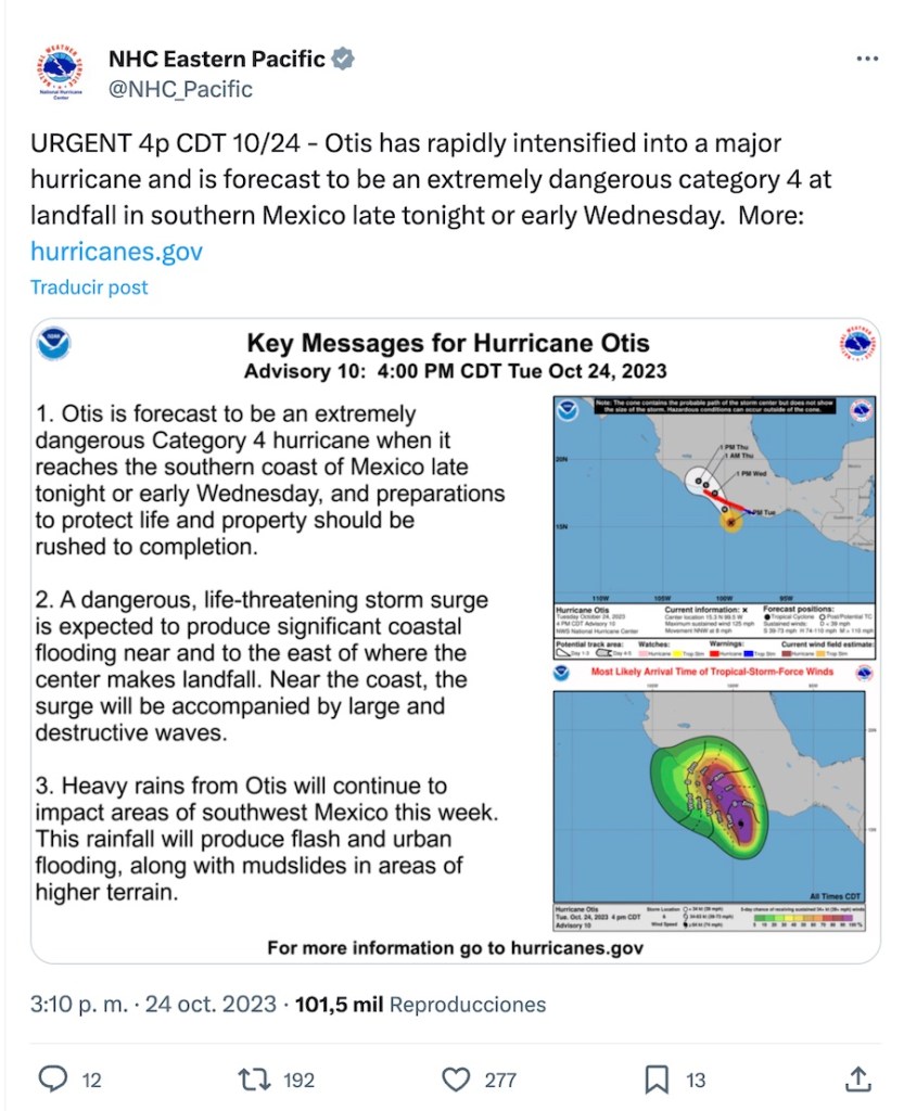 21 horas antes se sabía que Otis podía ser Huracán con daños... ¿y qué pasó con las alertas del gobierno?
