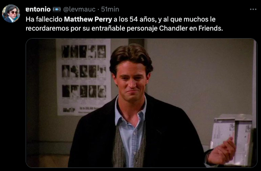 Sniff: Así reaccionó el internet a la muerte de Matthew Perry (Chandler Bing en 'Friends')