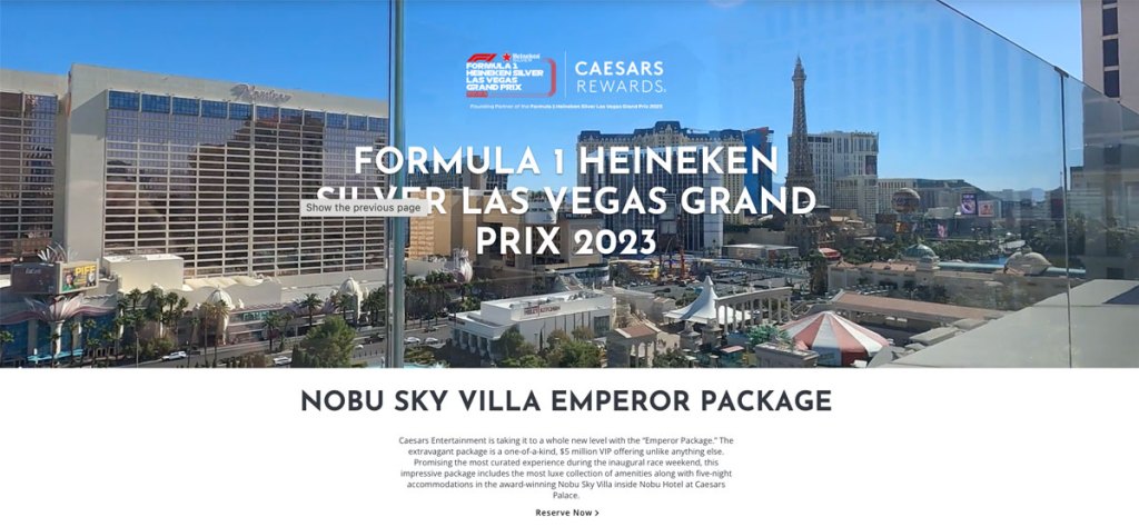 La suite de 5 millones de dolares para ver el GP de Las Vegas