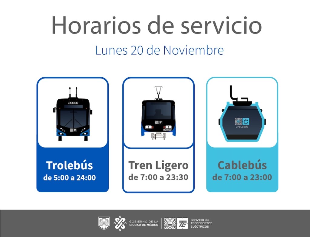 Horarios del Metro, Trolebús y Cablebús para este 20 de noviembre