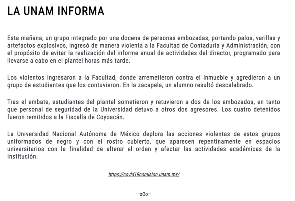 Presuntos porros entraron con palos y tubos a la Facultad de Contaduría de la UNAM