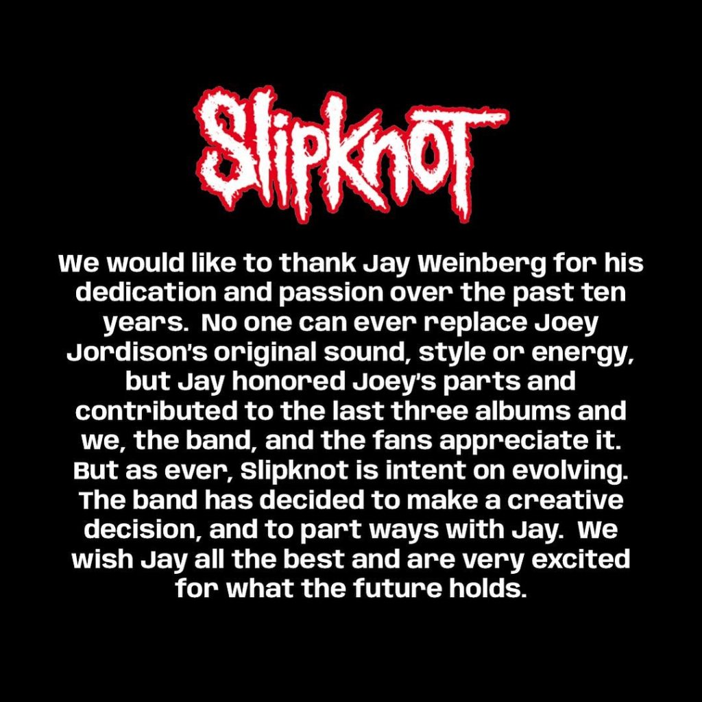 Jay Weinberg deja de ser baterista de Slipknot