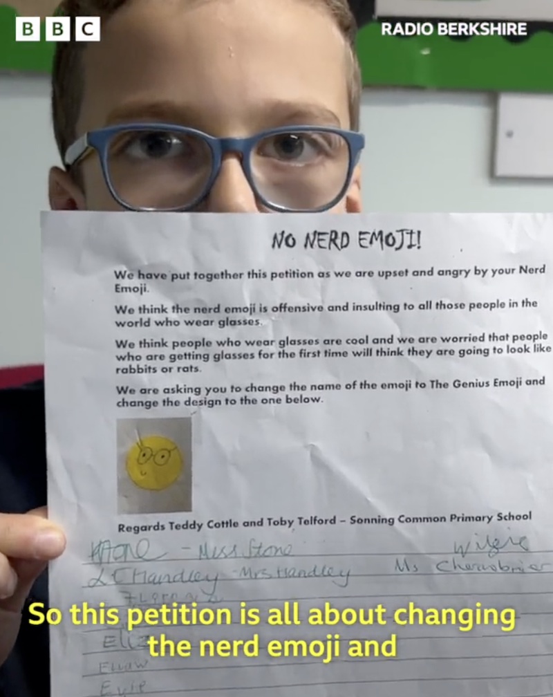 Teddy vs. el emoji nerd: Un niño junta un montón de firmas para desaparecerlo