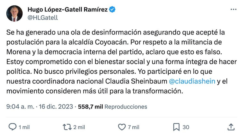 Si andaban con el pendiente: Dice López-Gatell que no va por la alcaldía Coyoacán