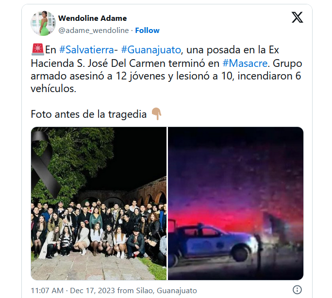 12 muertos en Salvatierra, Guanajuato, tras ataque de grupo armado en una posada