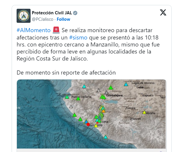 Se registró un sismo de magnitud 4 en Manzanillo, Colima