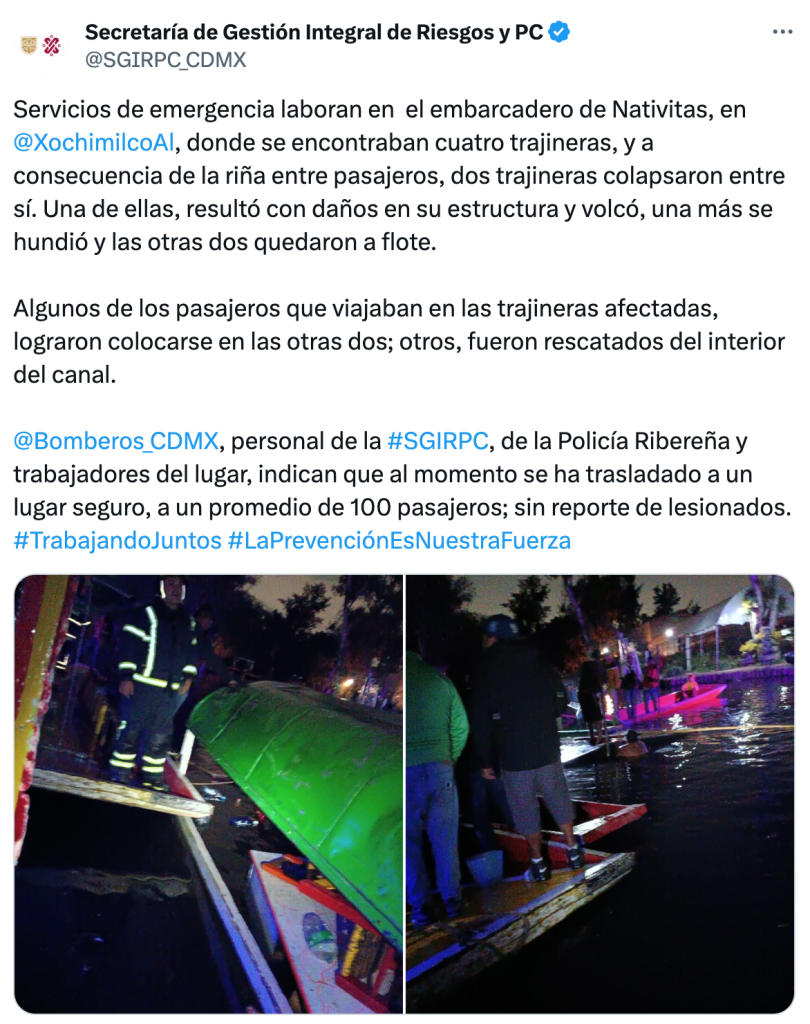 Una trajinera se hundió y otra se volcó en Xochimilco: Esto sabemos
