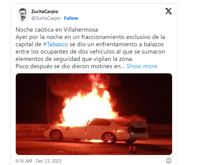 ¿Qué pasó en Tabasco?Quema de autos y balaceras desatan pánico en Villahermosa