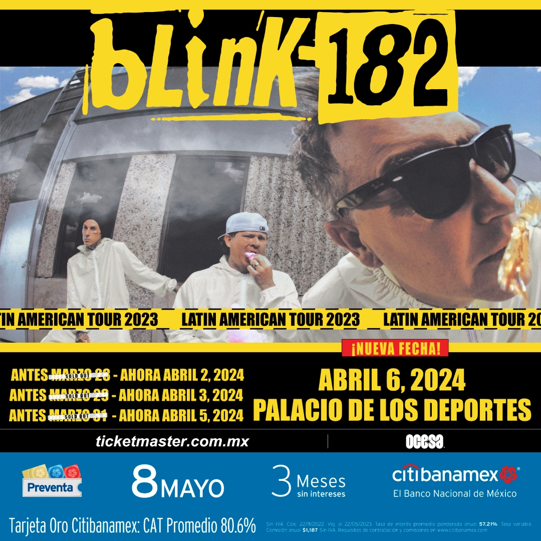 Flyer de los conciertos de Blink.182 en México 2024