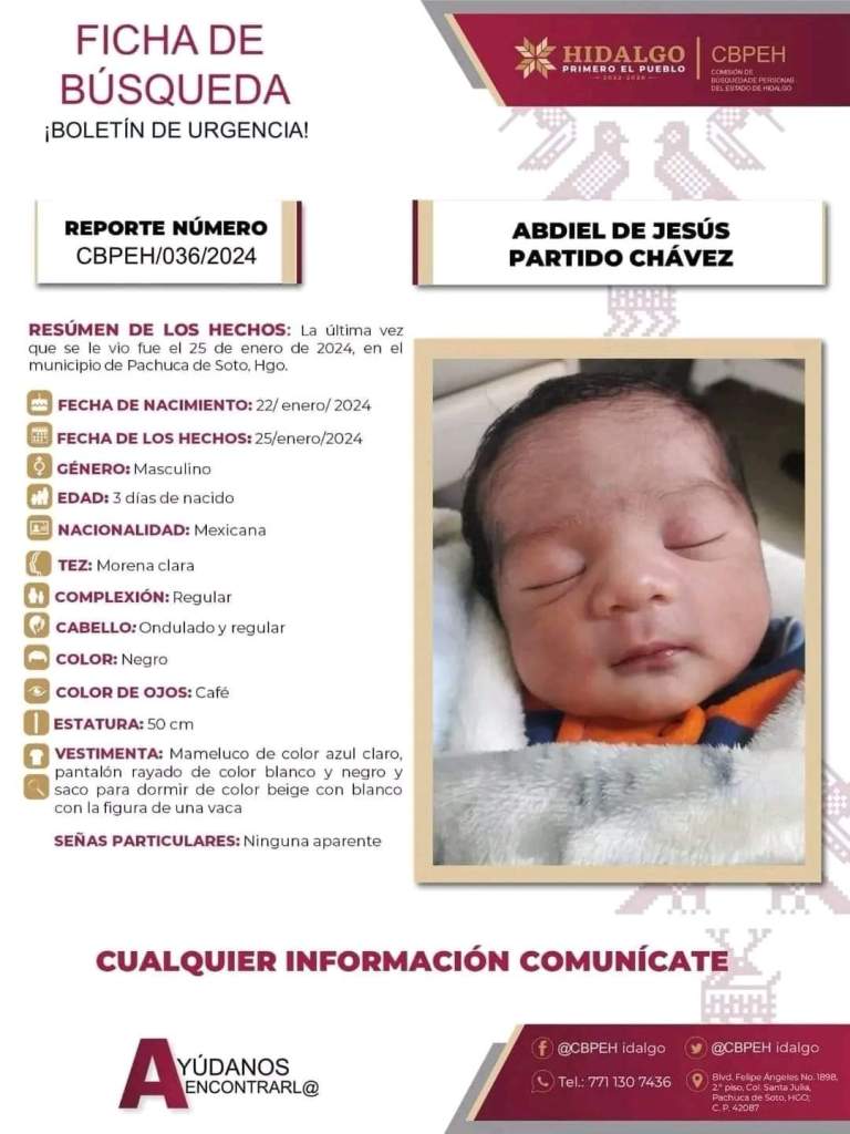 Los sospechosos detrás del bebé que fue robado en Hidalgo