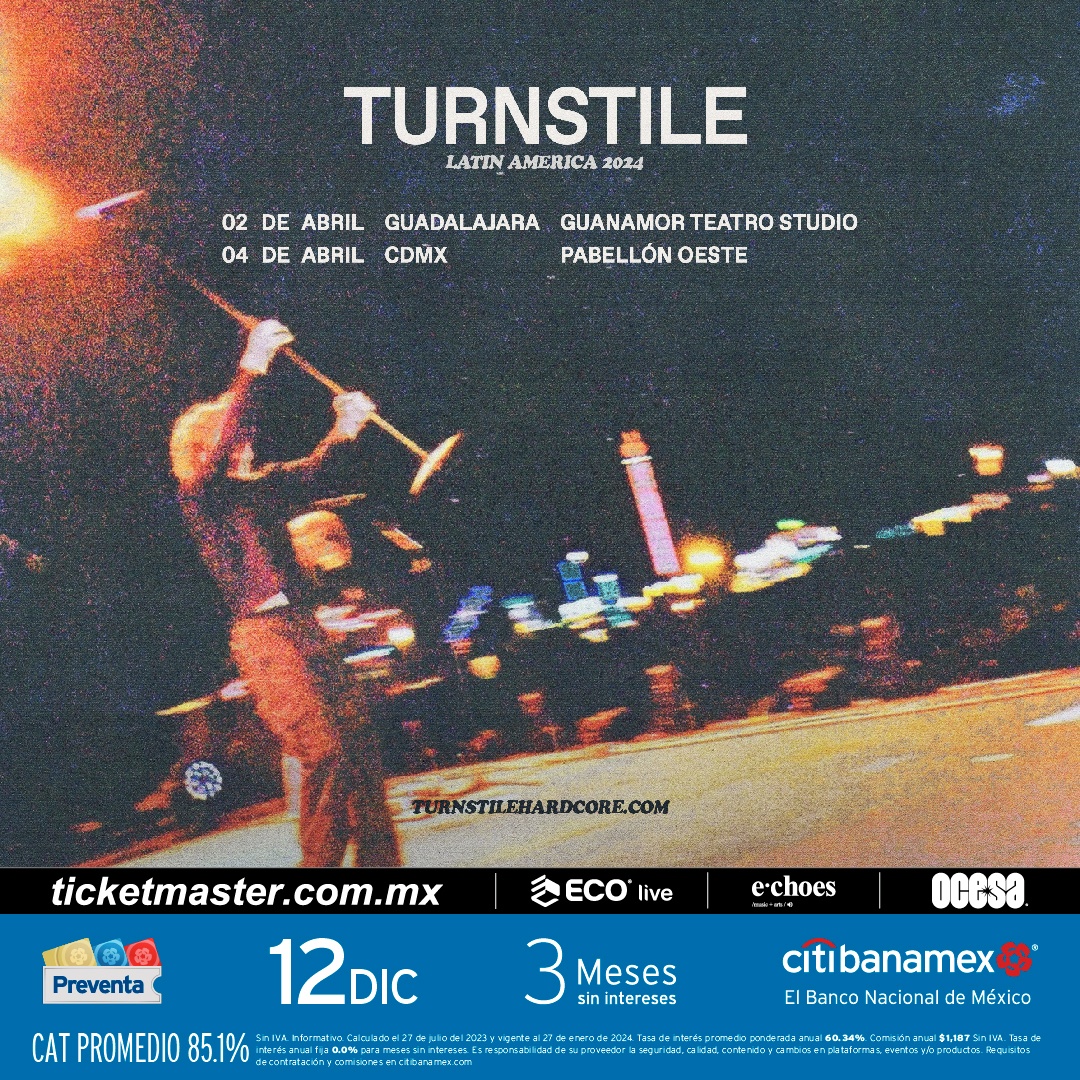 Flyer de los conciertos de Turnstile en México.