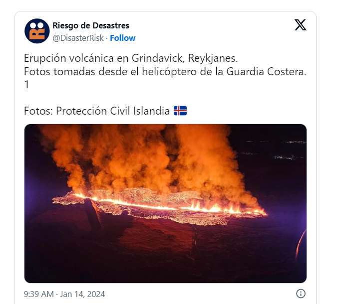 Volcán hace erupción en Islandia