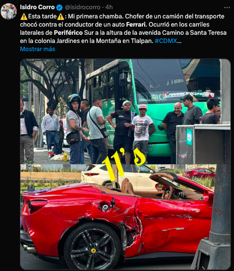 ¿Y de quién fue la culpa? Ferrari choca contra microbús en el Periférico de la CDMX