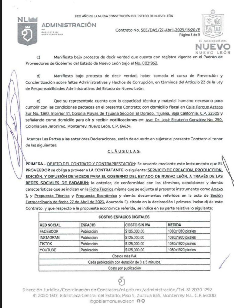 Un contrato entre Badabun y el gobierno de Nuevo León