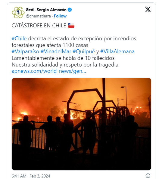 Fotos y videos: Los incendios en Chile por los que se decretó toque de queda en Valparaíso