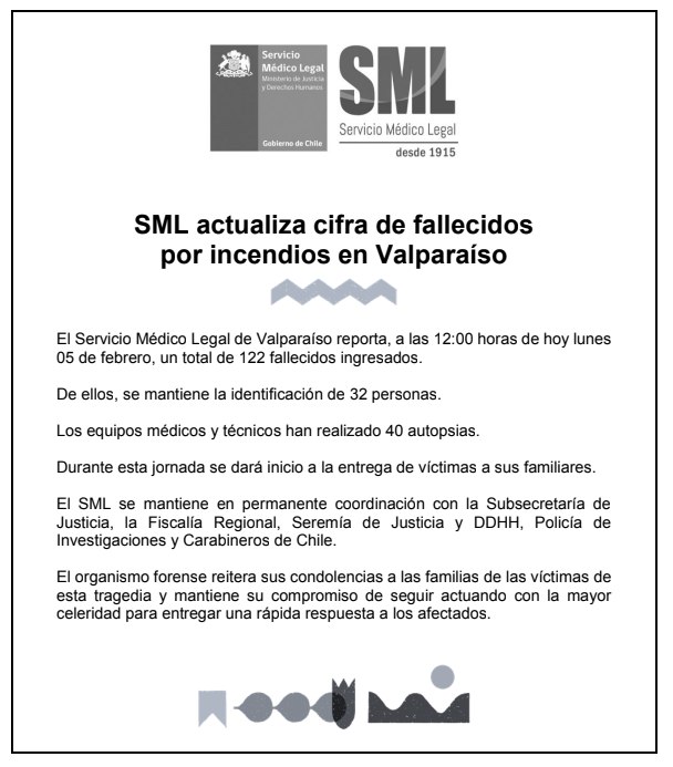 El Servicio México Legal de Valparaíso anuncia el número de muertos hasta el 5 de febrero.