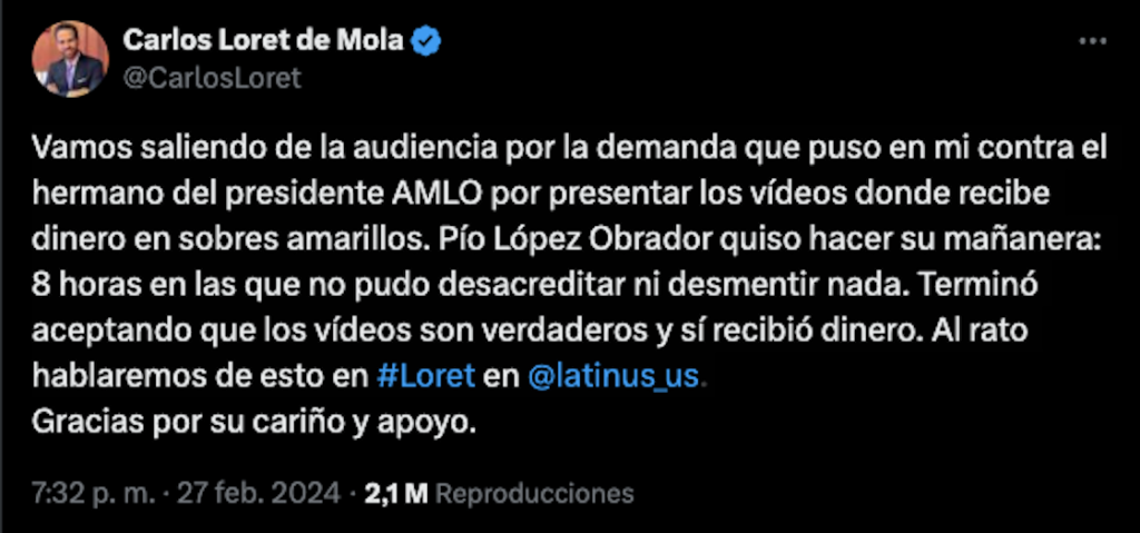 Carlos Loret de Mola después del careo con el hermano de AMLO.