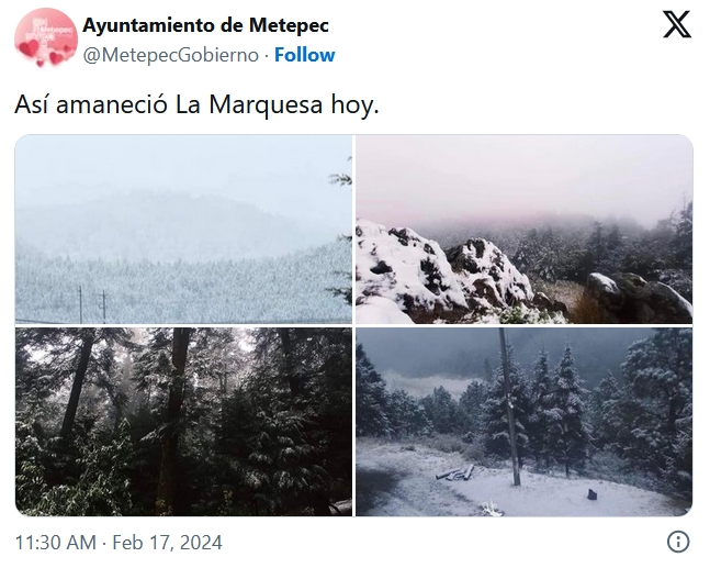 Caída de nieve en CDMX y La Marquesa
