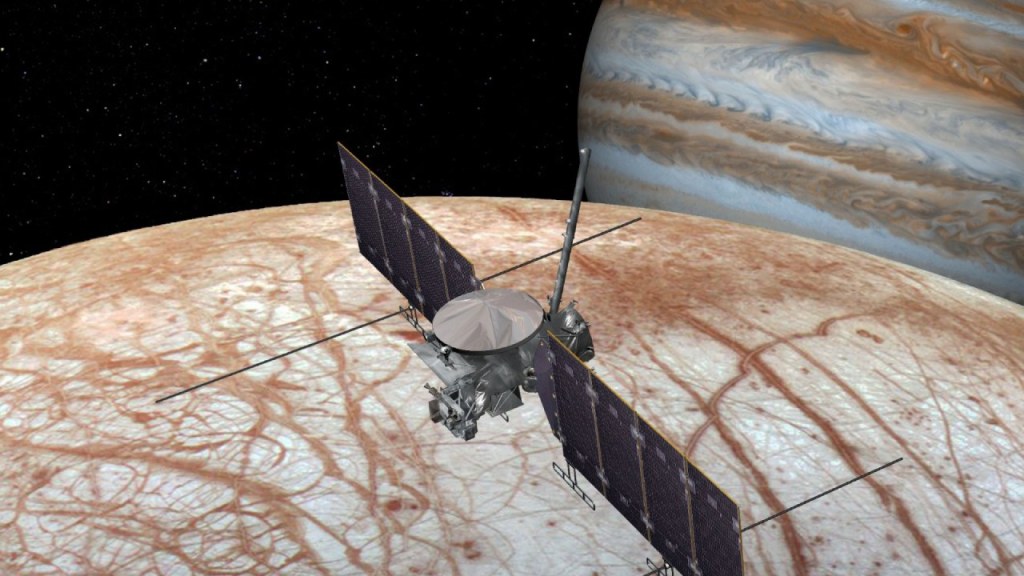 Un gráfico que muestra a la misión Europa Clipper de la NASA rumbo a Júpiter.