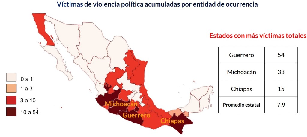 El mapa de agresiones políticas contra aspirantes en México.