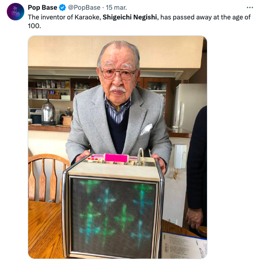 Muere Shigeichi Negishi, inventor del karaoke, a los 100 años de edad 