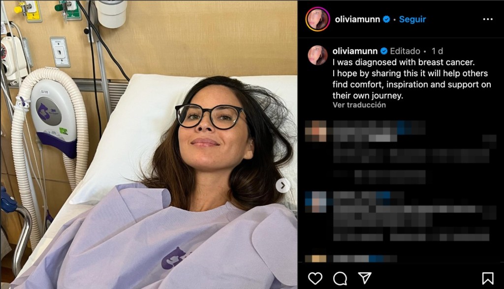 La publicación de la actriz Olivia Munn por el cáncer de mama que le diagnosticaron.