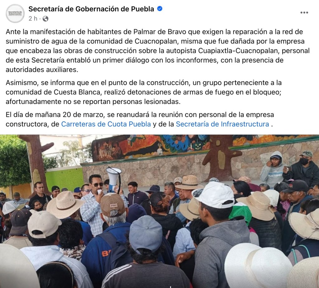La protesta en Puebla por una carretera que fue dispersada a balazos. 