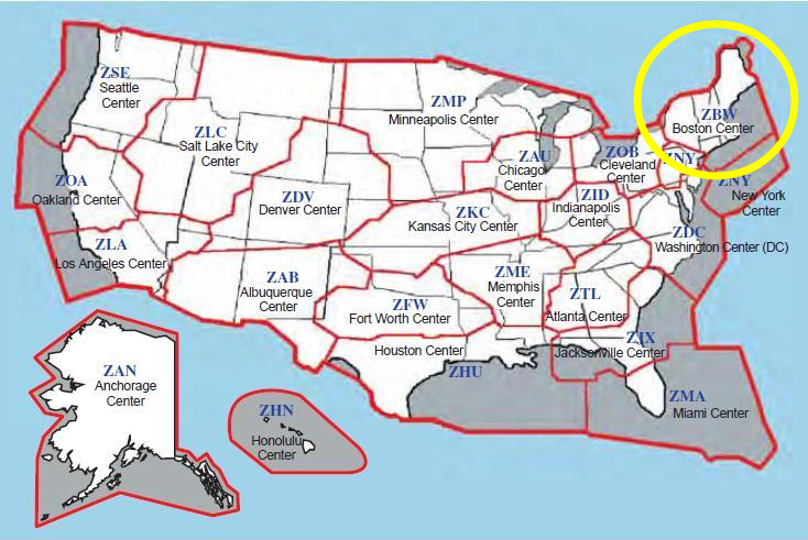 Los centros de control aéreo en Estados Unidos. 