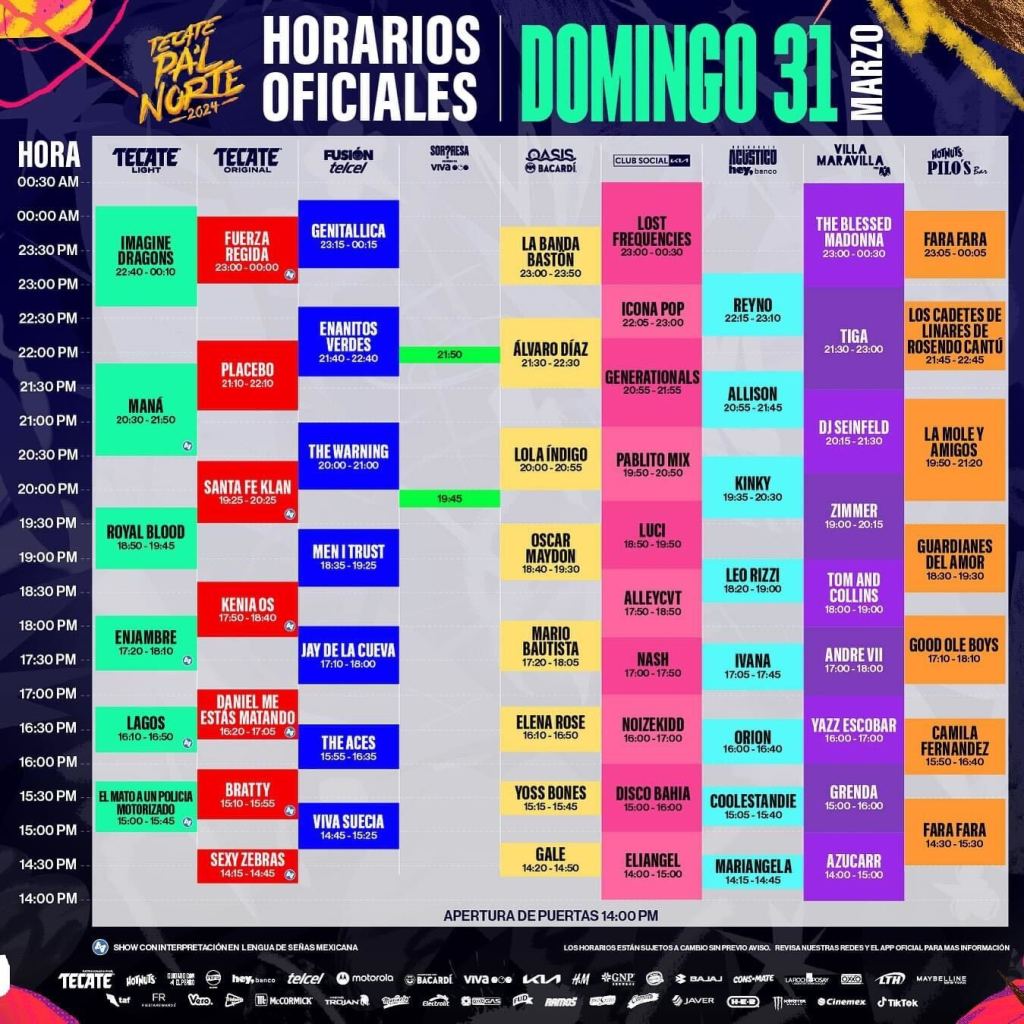 Horarios del Pal Norte 2024