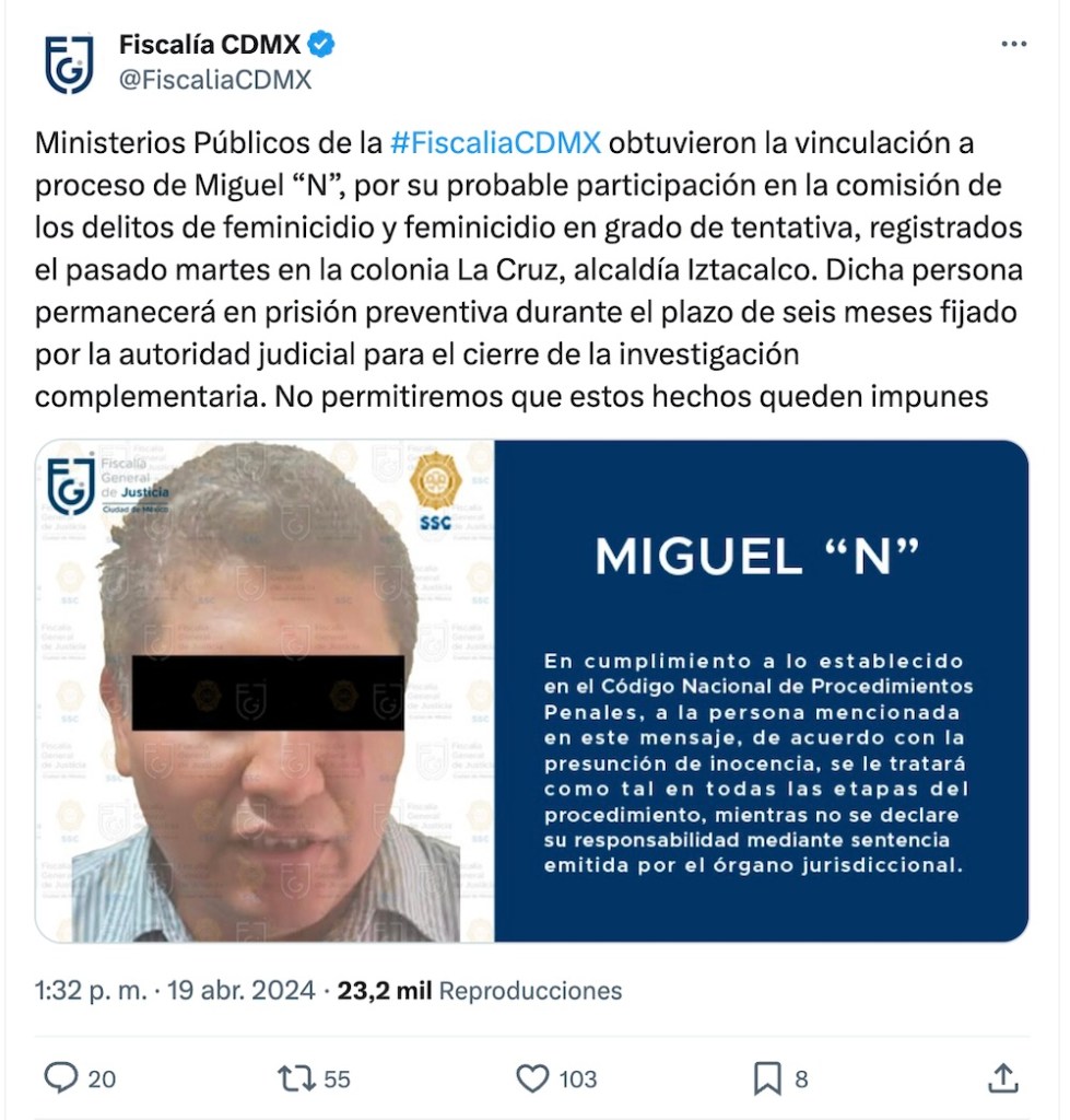 Desde 2020 la Fiscalía de CDMX identificó a Miguel, feminicida de Iztacalco, y no hizo nada