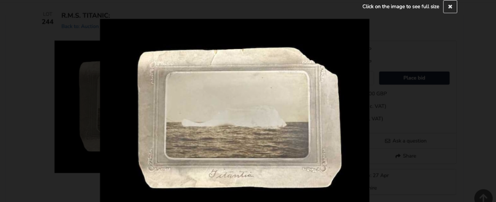 La foto del iceberg que hundió al Titanic subastada.