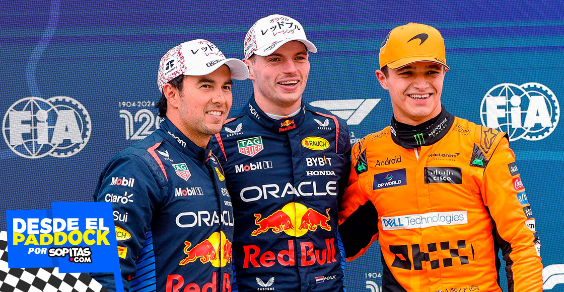 Checo Pérez con Max Verstappen y Lando Norris