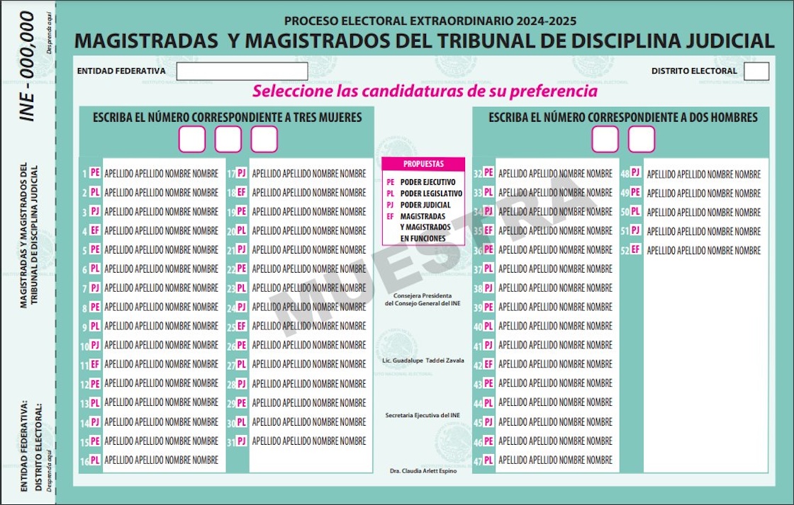 Así se ven las boletas para las elecciones del Poder Judicial 2025