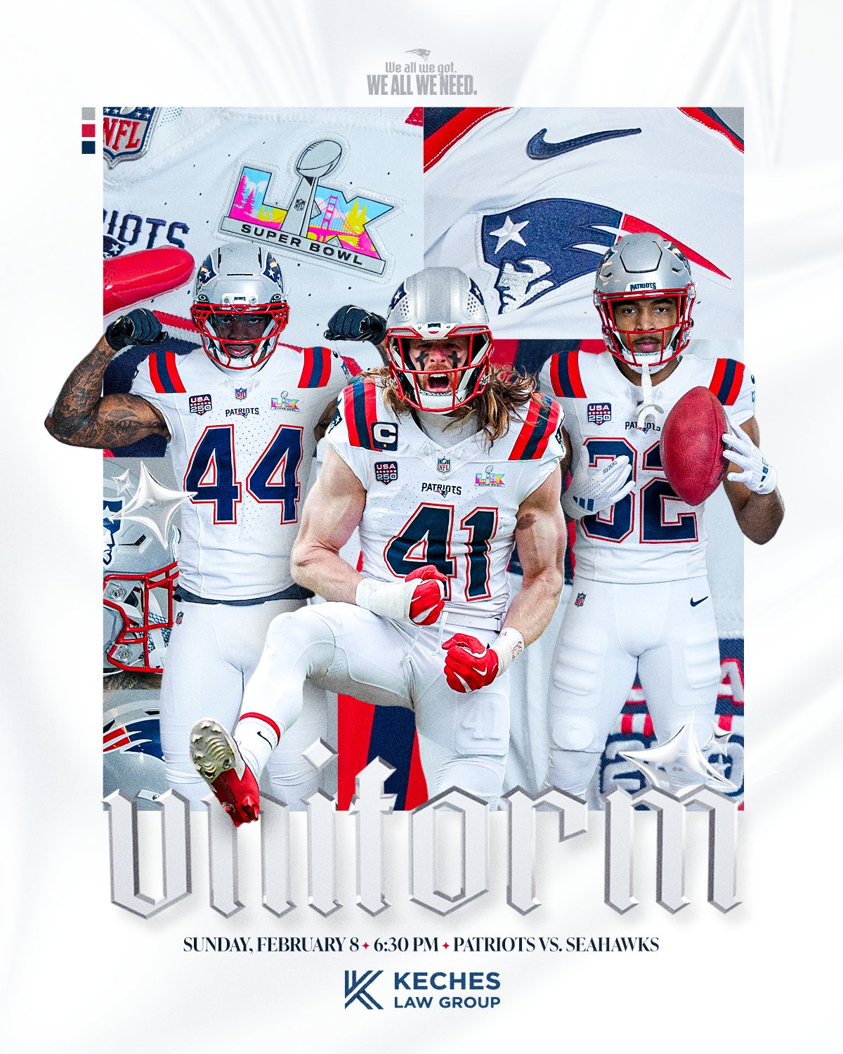 New England Patriots uniforme blanco Super Bowl