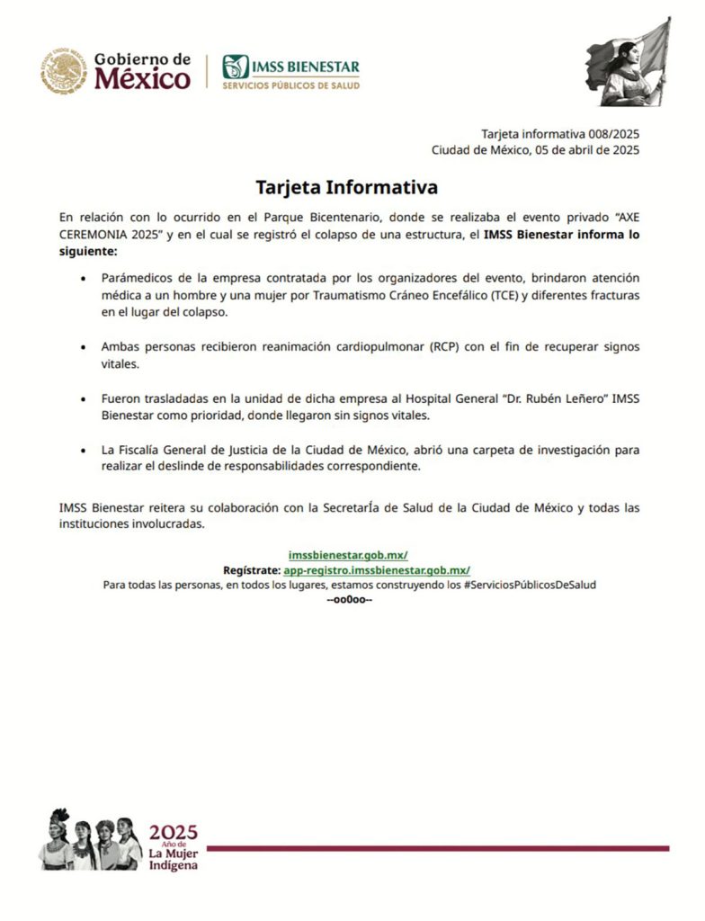 AXE Ceremonia 2 personas muertas confirma IMSS