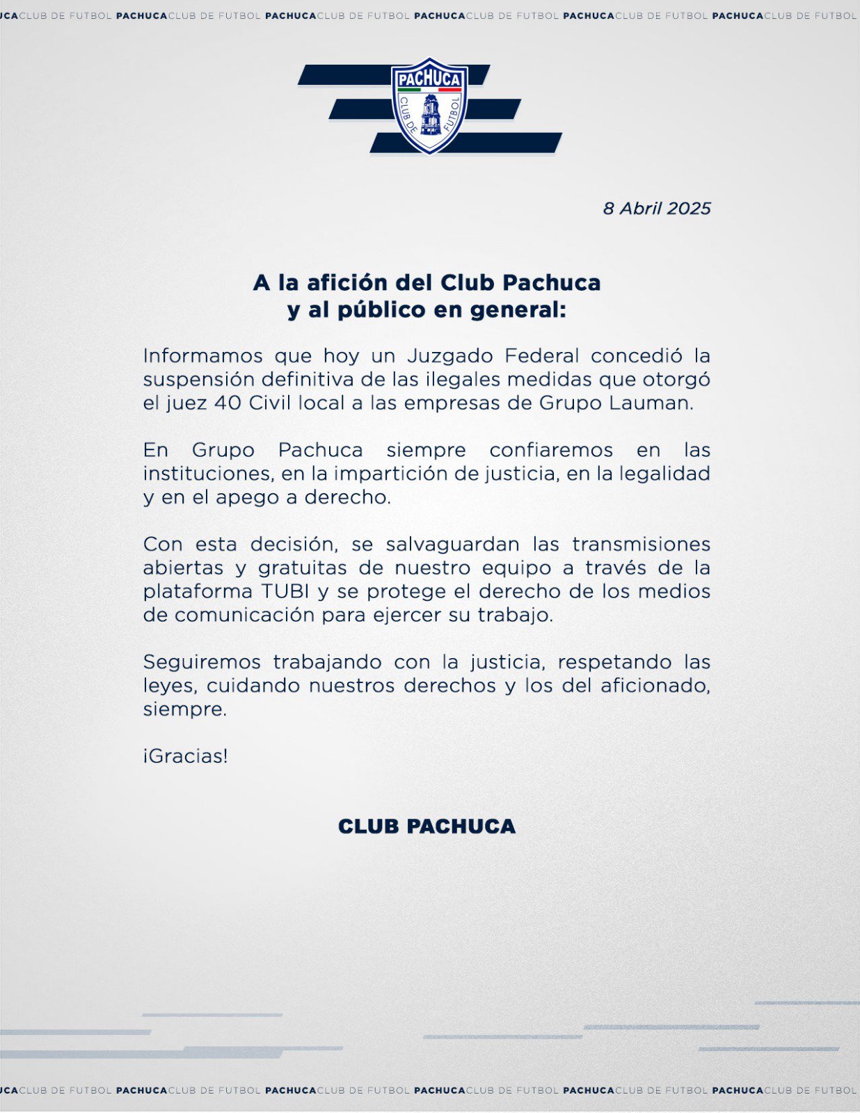 Comunicado Grupo Pachuca