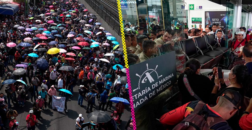 Así la protesta de la CNTE en Terminal 2 del AICM