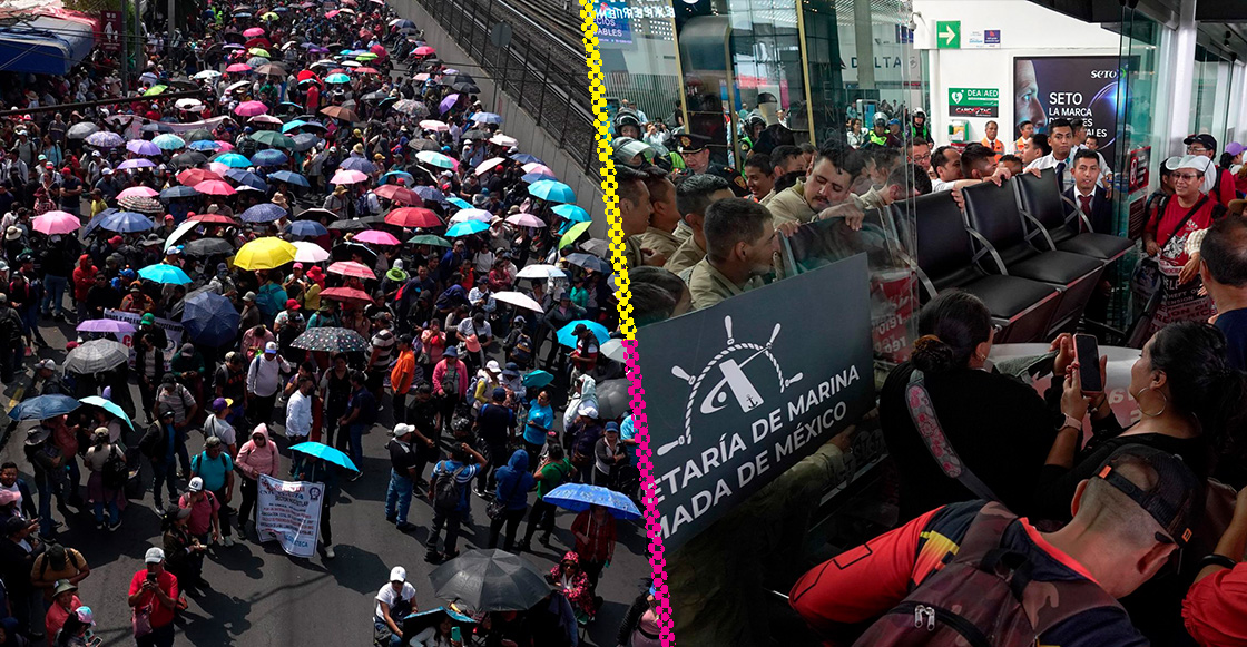 Así la protesta de la CNTE en Terminal 2 del AICM