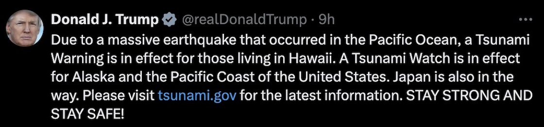 Mensaje de Trump por alerta de tsunami