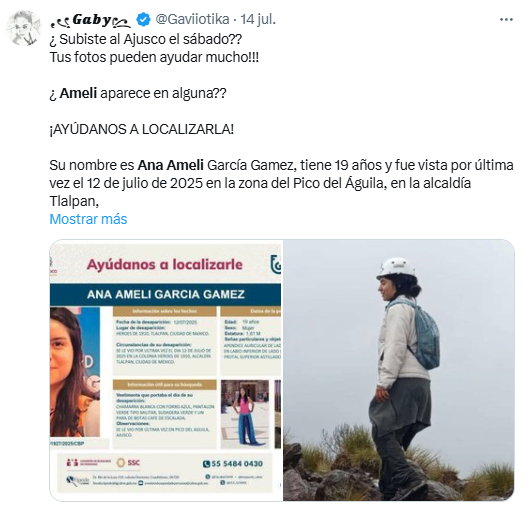 Ana Ameli joven desaparecida en el Ajusco