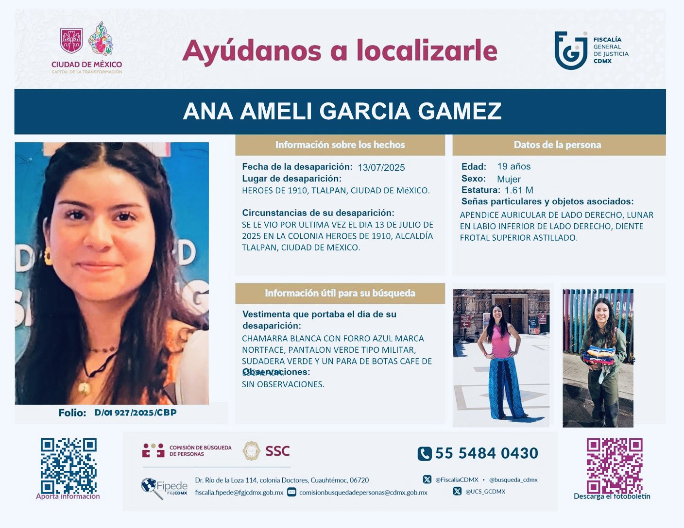 Ana Ameli joven desaparecida en el Ajusco