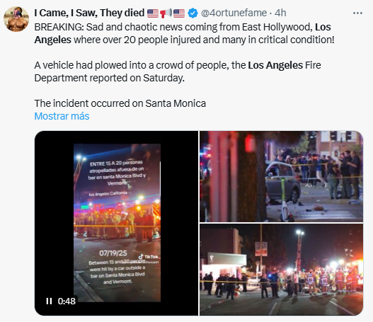 Conductor atropella a multitud en club nocturno de Los Ángeles