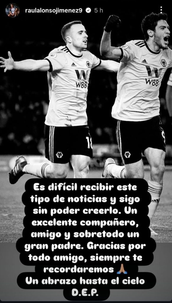 Raúl Jiménez lamenta la muerte de Diogo Jota