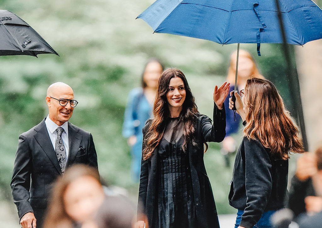 Stanley Tucci y Anne Hathaway filmando 'El diablo viste a la moda 2'