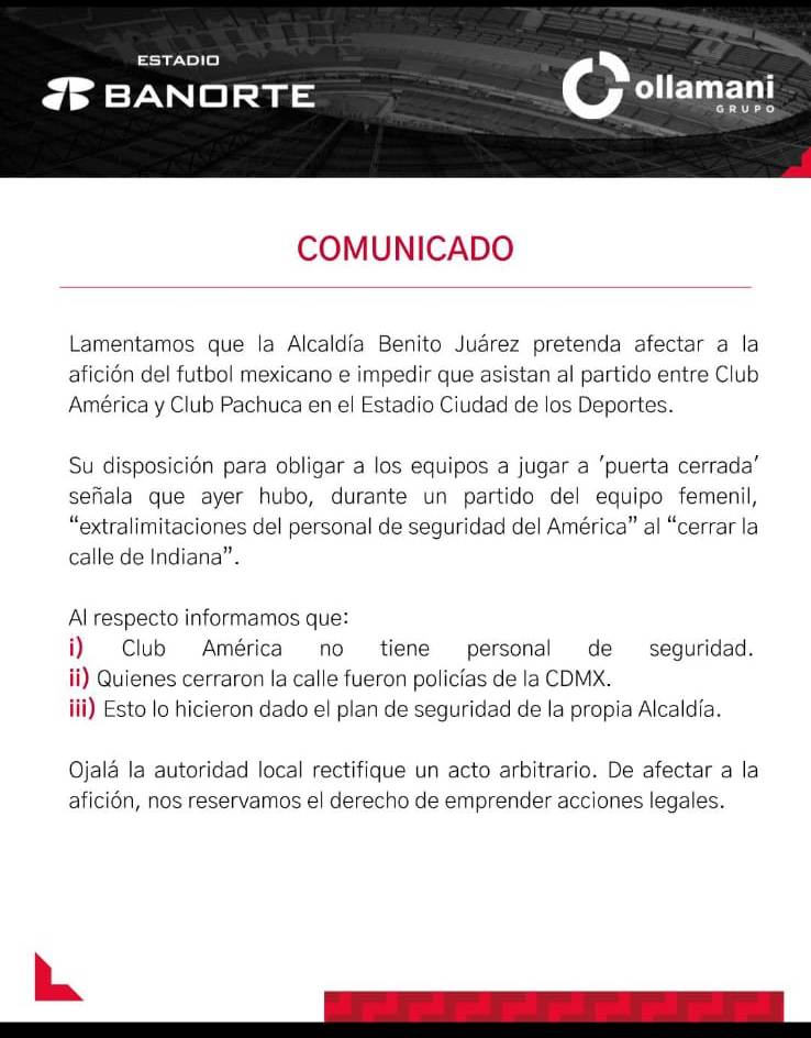 América vs Pachuca a puerta cerrada por andar cerrando calles